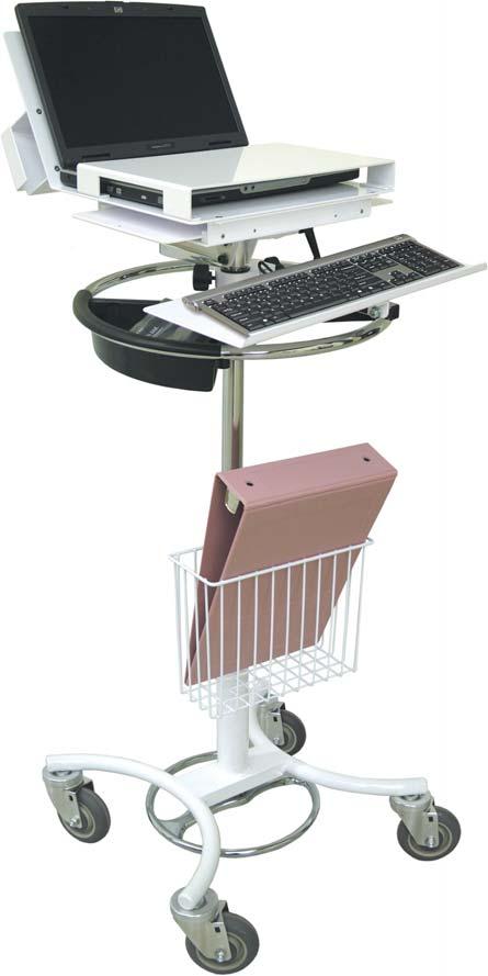 Omni Transport Cart #350707 With Security Laptop Head Assembly Color: White / Custom colors also available Construction: Heavy gauge steel and aluminum Low center of gravity base with