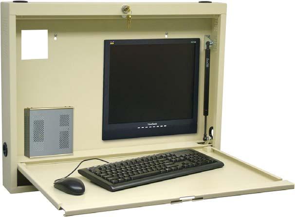 Compact Informatics Wall Desk #291512 Compact Informatics Wall Mount #291512 Color: Beige / Custom colors available Construction: Heavy gauge steel Size: 23 1 2H x 30W x 4D Efficient workstation for