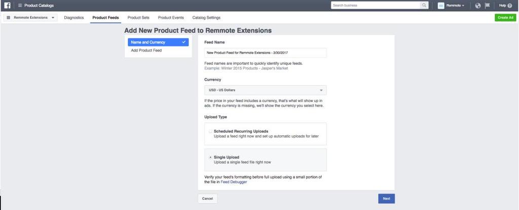 2) After you generating your CSV file, next step is to upload your product catalog to your Facebook business account.