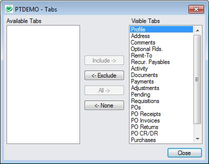 Select tabs using the following form. The example below shows that all tabs will be displayed. Look up Vendors with the SmartFinder Click the Vendor No.