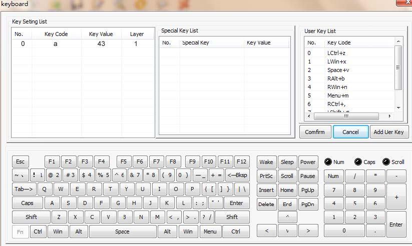9 PKB-60 Programming Software In the virtual keyboard interface, you can define any key value when clicking the virtual key in the virtual keyboard.