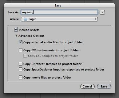 Software Setup - Apogee Quartet User s Guide Using Quartet with Logic (continued) Logic will now ask you to name the project and save in on your hard
