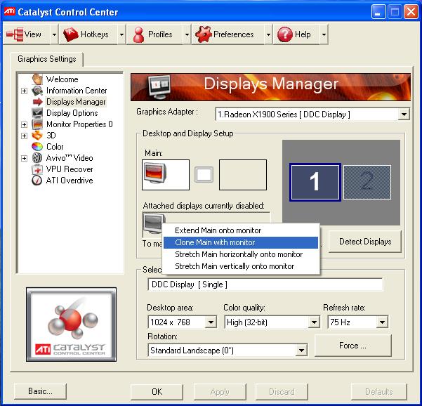 Click on the ATI CATALYST Control Center c. Click on the Displays Manager option on the left d.