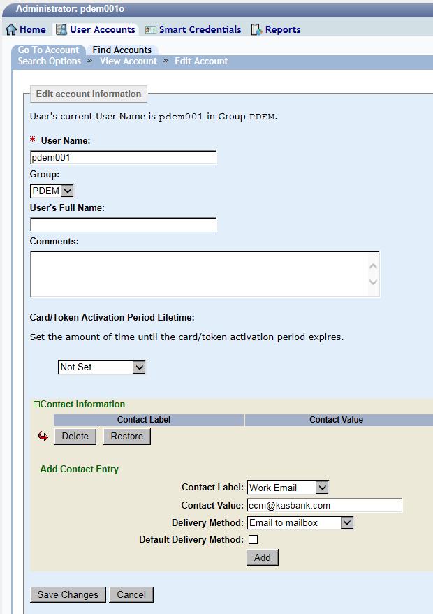 Figure 3.1. Click on Add to add the information. Continue to add another contact label if required. When entering multiple options choose one option as Default Delivery Method.