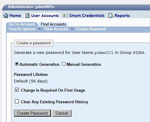 The function Create Password gives you the following options: - create a password automatically or manually - create an initial password or an active password We recommend that you create an