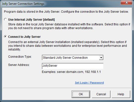 Enter the name of the server or workstation where Jolly Server was installed.