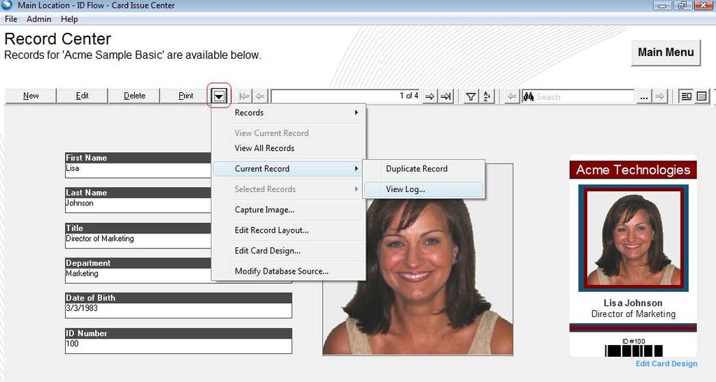 Records may be viewed in single-record or spreadsheet view by selecting the buttons on the right of the toolbar.