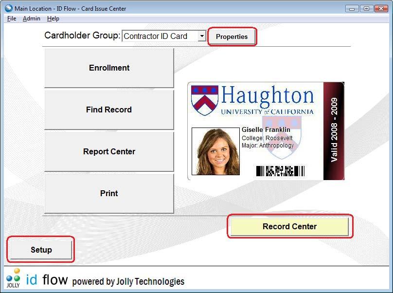 Click on Record Center to see the fields that are pre configured in the database. Editing Card Design Each Cardholder Group has an associated ID card design.