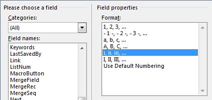 13) Change the number format to the roman numerals option shown above and click OK. 14) Change the total number of pages to roman numerals in the same way.