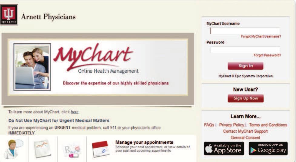 MyChart Patient Guide Indiana University Health Arnett WELCOME TO MYCHART Take a few minutes to review this brief summary so you can quickly get to your MyChart information.