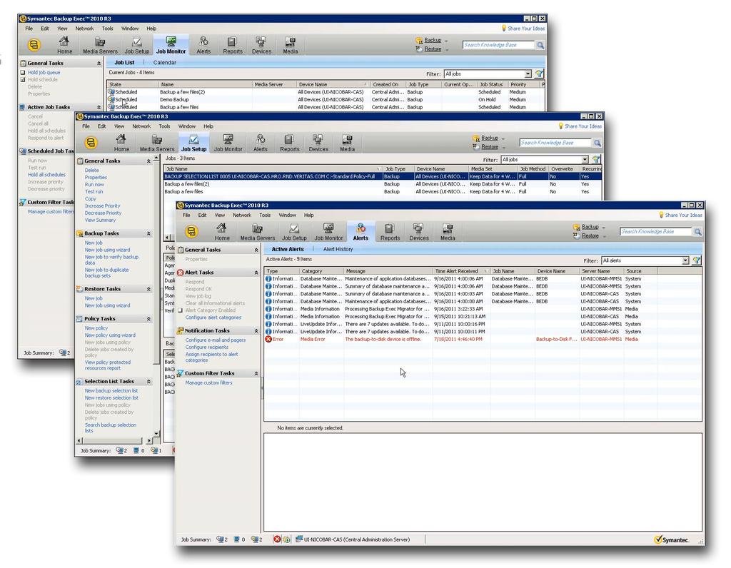 What's different in Backup Exec 2012 Changes to the Job Setup, Job Monitor, and Alerts views Figure 1-2 Backup Exec 12.