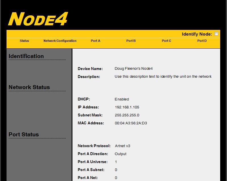 On the Status Page the current status of the NODE4 can be seen.
