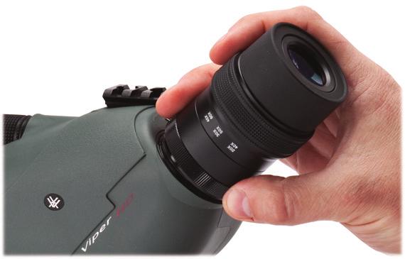 Twist the eyecup down when viewing with eyeglasses or sunglasses and twist up when viewing without glasses. 1.