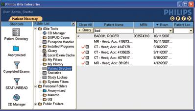 Controls and Patient Directory Shortcuts and Folder List Logout Located on the left side of the screen, User name Information link Preferences the Shortcuts bar and Folder List are gateways