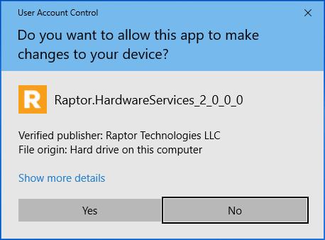 Any previous version of Raptor that is installed (vsoft or Raptor v6 with Hardware Service v1) will be automatically uninstalled.