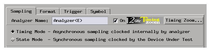 Chapter 3: Reference The Sampling Tab The Sampling Tab The Sampling tab lets you choose between the logic analyzer's asynchronous sampling Timing Mode or its synchronous sampling State Mode.