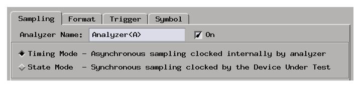 Chapter 1: Getting Started Step 2. Choose the sampling mode Step 2. Choose the sampling mode There are two logic analyzer sampling modes to choose from: timing mode and state mode.