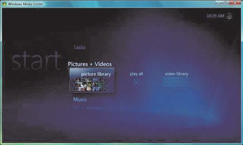 Viewing Pictures in Windows Media Center With Windows Media Center, you can view, sort, edit, print, and create a CD or DVD of the pictures from the folders that you create in the Pictures directory