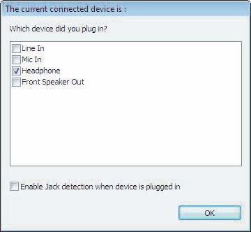 5 Place a check in the device check box that you want to select, and then click OK. You can now use the front connectors as either input or output devices.