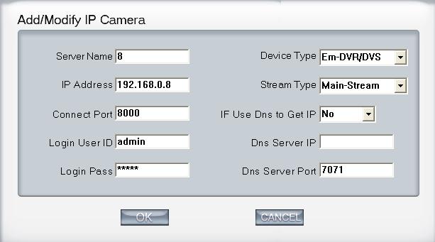 (1) Add IP camera device Press button to add an IP Camera device: Figure2 1 Server Name Set a name for the new IP camera device.