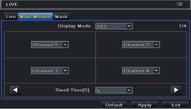 Step 2: In this interface, you can adjust brightness, hue, saturation and contrast in live. Click OK button to save the setting. 5.2.2 Main Monitor The main monitor settings allow you to set camera sequence in live display mode.