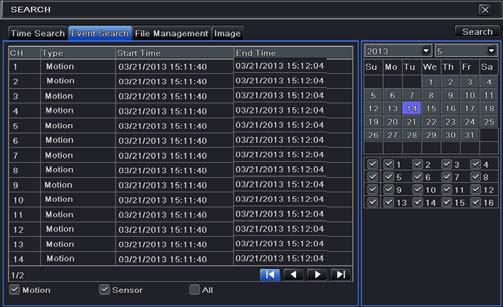 Fig 6-2 Search Configuration-Event Search 6.3 File Management Step 1: Enter into Menu Search File Management interface.