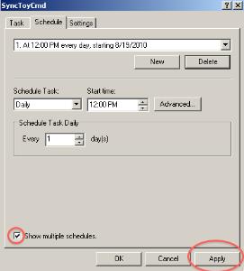 2. Click the Schedule tab. Confirm the schedule set earlier is correct. Use the following procedure to schedule a task to run at multiple times. Otherwise, proceed to the next step. 1.