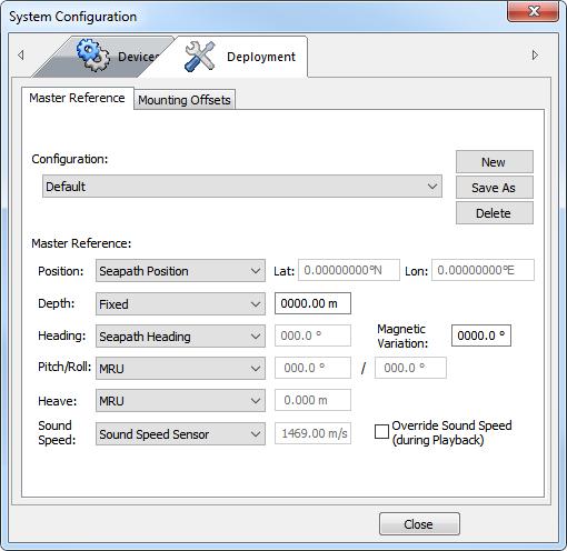 Operating procedures a Click Setup System Configuration Deployment Master Reference. b c d e f g h Select Seapath Position from the Position drop-down list. Leave Depth as Fixed.