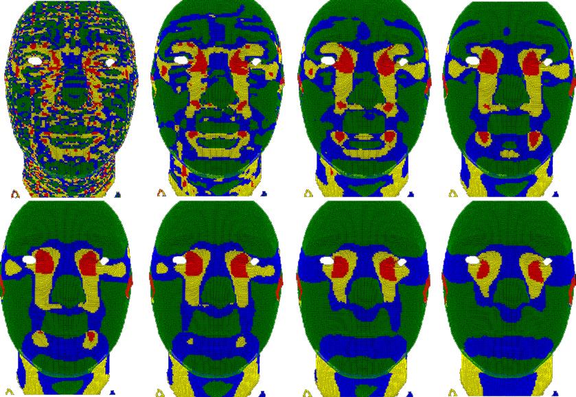 fine adjusting of points Fig. 4. Generic model made based on 40 models from IV2 data set (x,y projection, red points - main three points - inner corners of the eyes and the nose tip). Fig. 3.