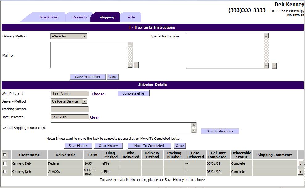When the taxpayer returns the Consent Form, open the Task page and select the efile button.