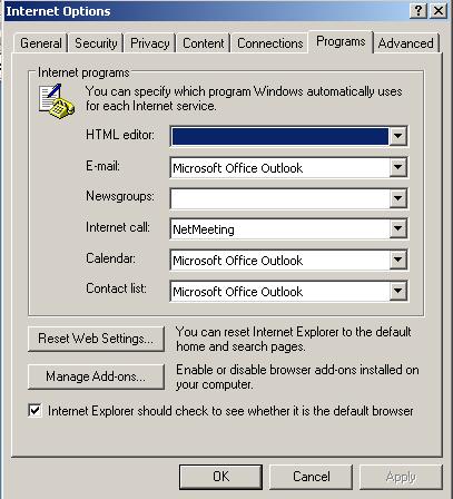 2. The E-mail listbox displays the application used for the MAILTO: protocol.