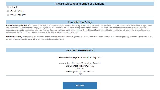 of payment, and click Submit