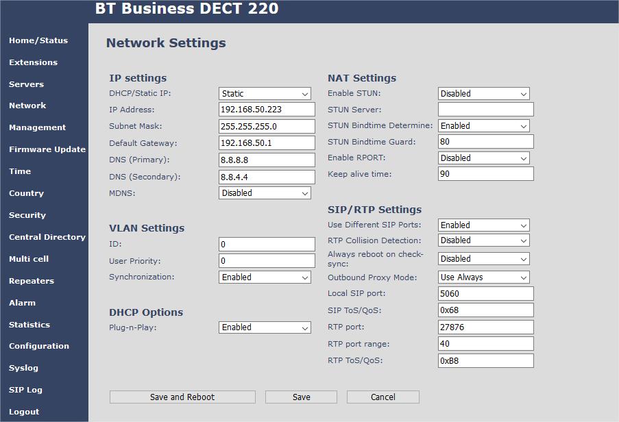 6.1. Configure DECT Base Station IP address The IP Address of the DECT base station must be changed in order to connect to the local LAN.