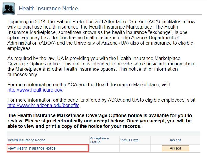 2. Select the View Health Insurance Notice link 3.