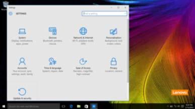 2 skyrius. Windows 10 naudojimo pradžia Nustatymai Nustatymų lange galite atlikti pagrindines užduotis.