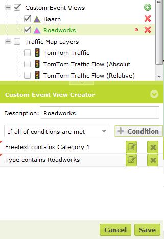 To create a custom event view, click the green +. The Creator opens in the bottom left corner of the viewer. Give your custom event viewer a name, then click Condition to add the first parameter.