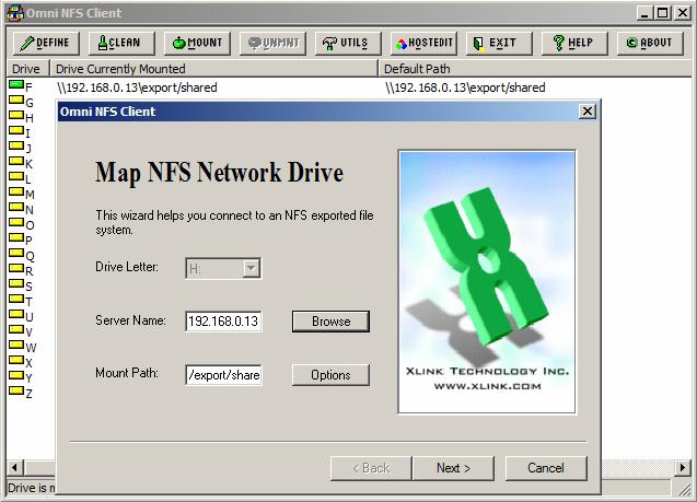 7 2.2 Omni NFS client Omni NFS client je razvilo podjetje Xlink. Omni NFS client podpira protokol NFS 2 in NFS 3. Namestitev je mogoča na operacijske sisteme od Windows 95 naprej.