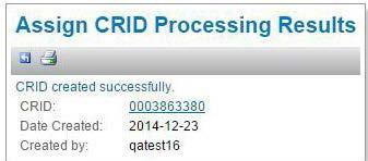 Recipient Tab Confirmation When the CRID is created successfully, you ll get confirmation with the new CRID number.