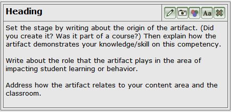 D. In the Text box, write a reflection that specifically addresses how your artifact demonstrates your competency on this standard.