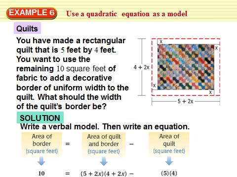 Example 6: Use a Quadratic Equation as a Model Chapter 4 Lesson