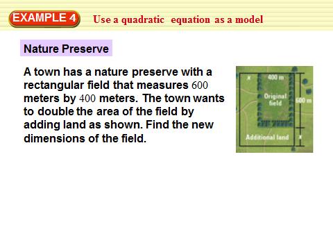 Example 4: Use a Quadratic Equation as a Model Reminder: