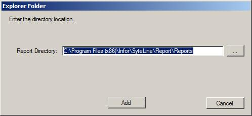 The form will prompt for the Report Directory as shown below: Note: In a 64bit environment the default points