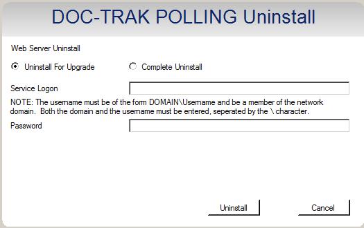 Upgrade or Service Pack Installation: If Doc-Trak has been installed previously, you will be prompted to shutdown Doc-Trak Polling.