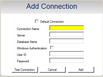 Click Add to create a database connection configuration. After clicking Add, the following form will be displayed: Check the box labeled Default Connection. Enter a Connection Name (e.g.dtpoll).