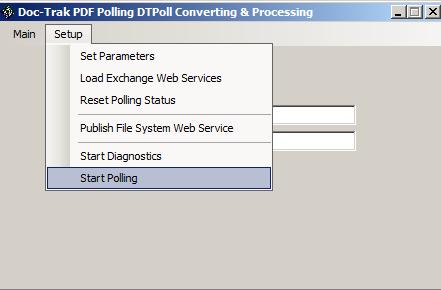 From the Doc-Trak PDF Polling form, click on Setup and then click Start Polling. At this point the PDFX4.