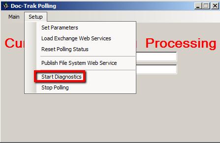 Section 6 Doc-Trak Form Output Clicking on Setup and Reset Polling Status When a check mark is displayed next to the Reset Polling Status menu item, Doc-Trak Polling needs to be reset and is