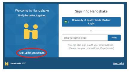 Create Your User Account Visit https://mville.joinhandshake.com Click Sign up for an Account.
