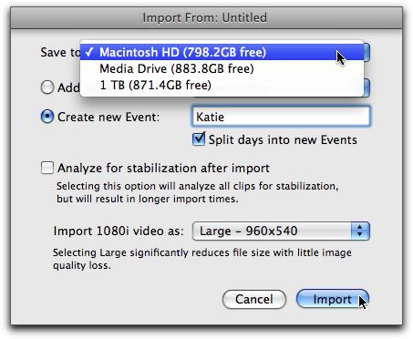 Importing Video The 1080i (or HD size) is normally not needed. Large 960x540 should be sufficient for a DVD or playback on the web. Be sure to work from your computer!