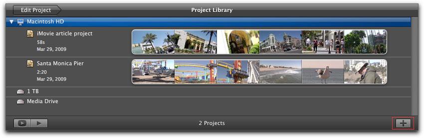 You can go to File > New Project, or click the Plus sign in the Events Library, lower left corner: With your