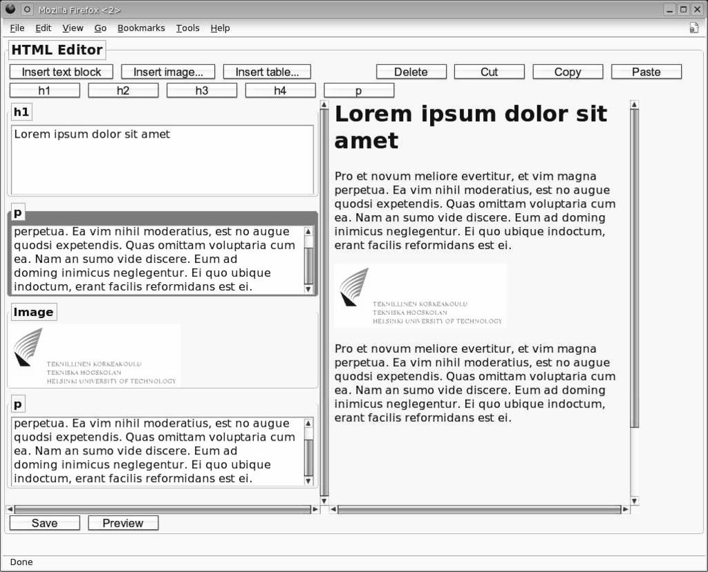 108 Comparison of Common XML-Based Web User Interface Languages Fig. 5. XUL Document Editor. Fig. 6. XAML Document Editor. 4.3.4 LZX The LZX implementations ran on an OpenLaszlo platform version 4.0.2 and the programs were compiled to DHTML.